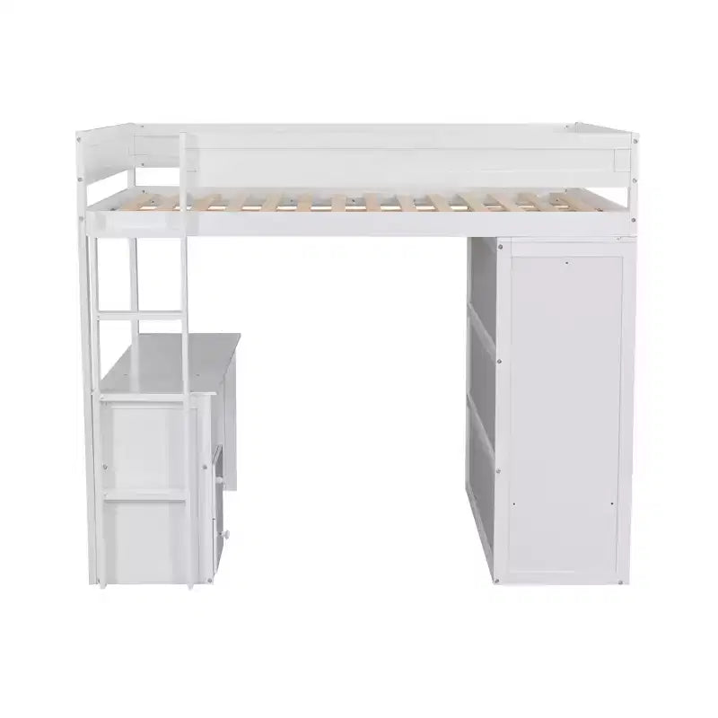 Letto a soppalco singolo in legno con armadi e scrivania, struttura letto a soppalco alto con 2 cassetti e armadietto per bambini, ragazzi e adulti