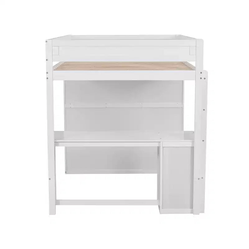 Letto a soppalco singolo in legno con armadi e scrivania, struttura letto a soppalco alto con 2 cassetti e armadietto per bambini, ragazzi e adulti