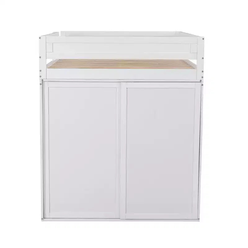 Letto a soppalco singolo in legno con armadi e scrivania, struttura letto a soppalco alto con 2 cassetti e armadietto per bambini, ragazzi e adulti