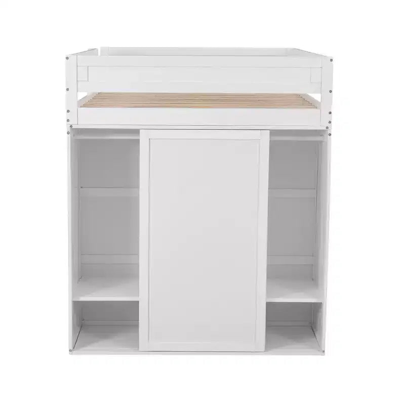 Letto a soppalco singolo in legno con armadi e scrivania, struttura letto a soppalco alto con 2 cassetti e armadietto per bambini, ragazzi e adulti