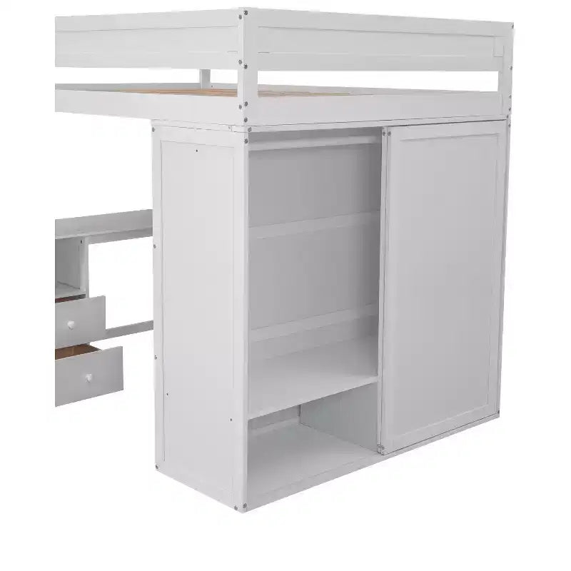 Letto a soppalco singolo in legno con armadi e scrivania, struttura letto a soppalco alto con 2 cassetti e armadietto per bambini, ragazzi e adulti