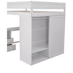 Letto a soppalco singolo in legno con armadi e scrivania, struttura letto a soppalco alto con 2 cassetti e armadietto per bambini, ragazzi e adulti