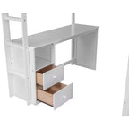 Letto a soppalco singolo in legno con armadi e scrivania, struttura letto a soppalco alto con 2 cassetti e armadietto per bambini, ragazzi e adulti