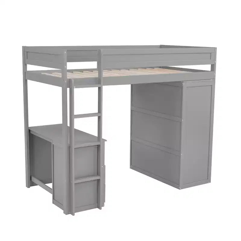 Letto a soppalco singolo in legno con armadi e scrivania, struttura letto a soppalco alto con 2 cassetti e armadietto per bambini, ragazzi e adulti