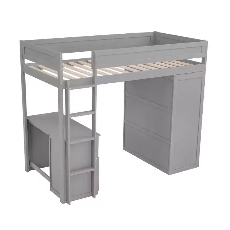Letto a soppalco singolo in legno con armadi e scrivania, struttura letto a soppalco alto con 2 cassetti e armadietto per bambini, ragazzi e adulti