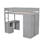 Letto a soppalco singolo in legno con armadi e scrivania, struttura letto a soppalco alto con 2 cassetti e armadietto per bambini, ragazzi e adulti