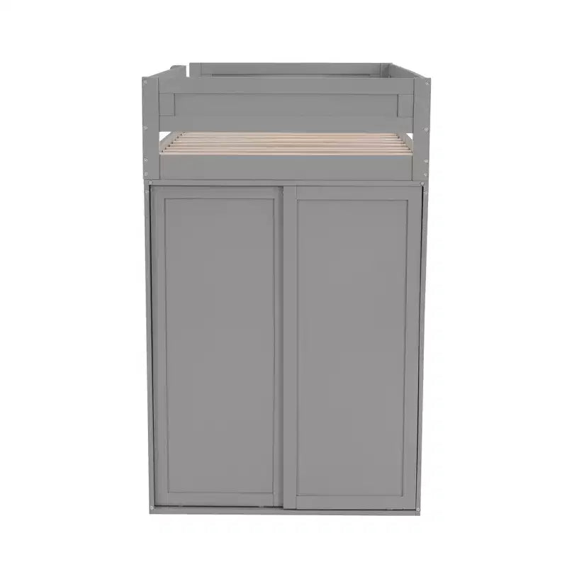Letto a soppalco singolo in legno con armadi e scrivania, struttura letto a soppalco alto con 2 cassetti e armadietto per bambini, ragazzi e adulti