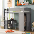 Wood Twin Size Loft Bed with Wardrobes and Desk, High Loft Bed Frame with 2 Storage Drawers and Cabinet for Kids Teens Adults