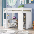 Letto a soppalco singolo in legno con armadi e scrivania, struttura letto a soppalco alto con 2 cassetti e armadietto per bambini, ragazzi e adulti