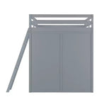 Letto a soppalco full size per bambini con armadio e scrivania, struttura a soppalco alta full in legno con mensole portaoggetti