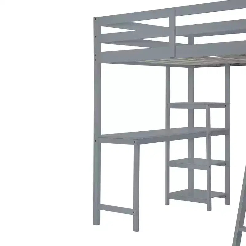 Letto a soppalco full size per bambini con armadio e scrivania, struttura a soppalco alta full in legno con mensole portaoggetti