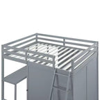 Letto a soppalco full size per bambini con armadio e scrivania, struttura a soppalco alta full in legno con mensole portaoggetti
