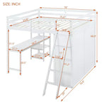 Letto a soppalco full size per bambini con armadio e scrivania, struttura a soppalco alta full in legno con mensole portaoggetti