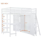 Letto a soppalco full size per bambini con armadio e scrivania, struttura a soppalco alta full in legno con mensole portaoggetti