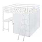 Letto a soppalco full size per bambini con armadio e scrivania, struttura a soppalco alta full in legno con mensole portaoggetti
