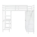 Letto a soppalco full size per bambini con armadio e scrivania, struttura a soppalco alta full in legno con mensole portaoggetti