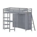 Letto a soppalco full size per bambini con armadio e scrivania, struttura a soppalco alta full in legno con mensole portaoggetti