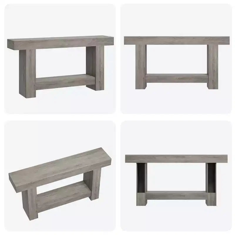 Coolmee Tavolino Consolle da 160 cm, Tavolino Consolle in Stile Rustico per Soggiorno, Tavolino da Divano a 2 Livelli con Ripiano, Tavolino da Ingresso in Legno