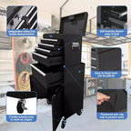 Cassetta degli attrezzi con rotelle e bauletto superiore staccabile, carrello portautensili a 5 cassetti con 4 ruote, resistente alla ruggine per officina e garage