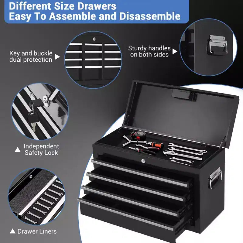 Cassetta degli attrezzi con rotelle e bauletto superiore staccabile, carrello portautensili a 5 cassetti con 4 ruote, resistente alla ruggine per officina e garage