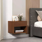Sandinrayli Comodini Set da 2, Comodino con Cassetto, Comodino Sospeso con Ripiano Portaoggetti Aperto, Tavolini da Comodino in Legno da Parete, Noce Marrone