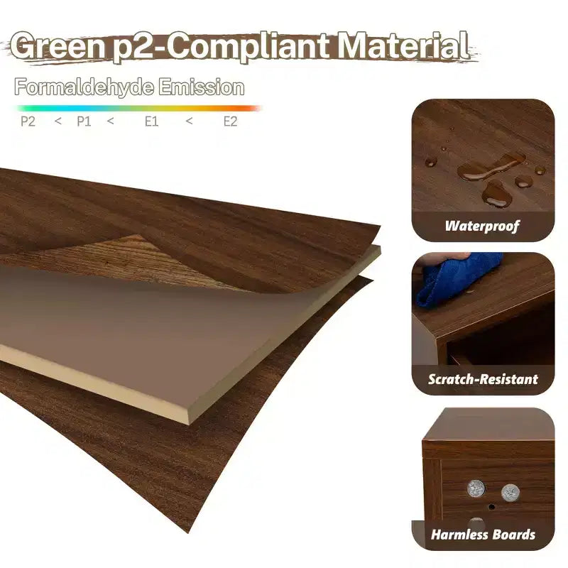 Sandinrayli Comodini Set da 2, Comodino con Cassetto, Comodino Sospeso con Ripiano Portaoggetti Aperto, Tavolini da Comodino in Legno da Parete, Noce Marrone