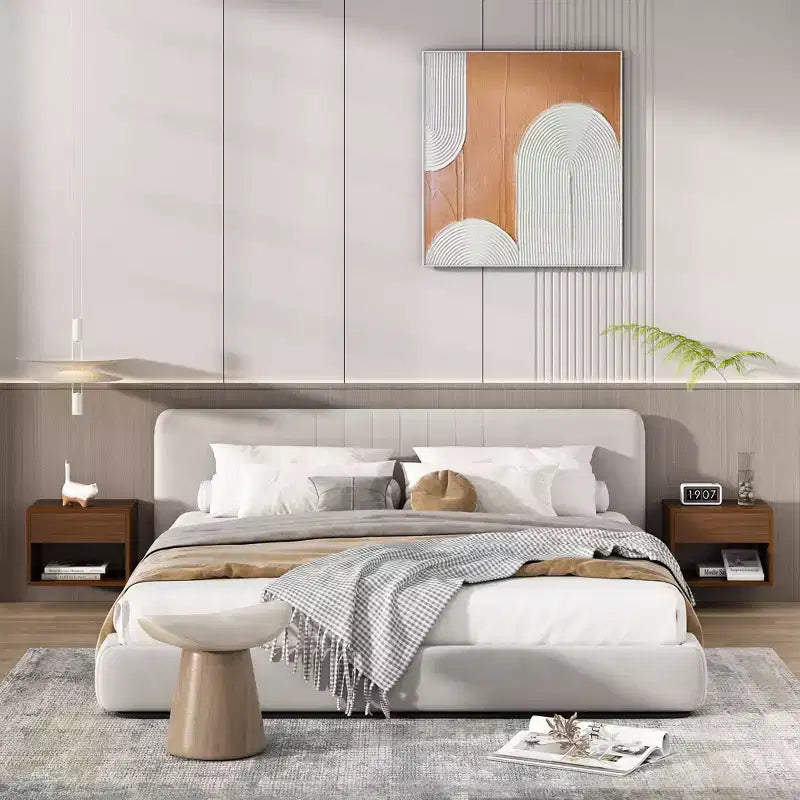 Sandinrayli Comodini Set da 2, Comodino con Cassetto, Comodino Sospeso con Ripiano Portaoggetti Aperto, Tavolini da Comodino in Legno da Parete, Noce Marrone