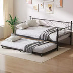 Twin Size Daybed, Metal Daybed Frame with Trundle, Heavy Duty Metal Slats, Mattress Foundation Platform Sofa Bed