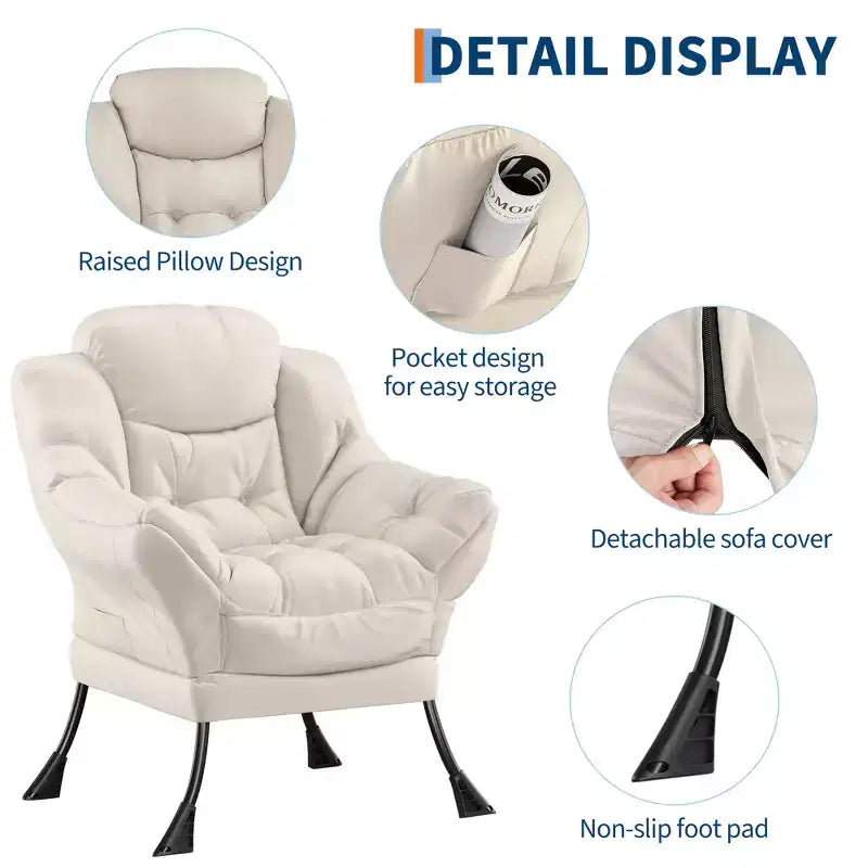 Poltrona Pigra per Soggiorno, Grande Poltrona Reclinabile Moderna con Tasca Laterale, Comoda Poltrona per la Lettura, per Camera da Letto, Dormitori e Ufficio
