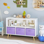 Libreria per bambini con cassetti in tessuto pieghevoli, espositore per libri per bambini, mobile contenitore per giocattoli, bianco/viola