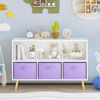 Libreria per bambini con cassetti in tessuto pieghevoli, espositore per libri per bambini, mobile contenitore per giocattoli, bianco/viola
