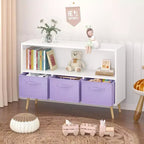 Libreria per bambini con cassetti in tessuto pieghevoli, espositore per libri per bambini, mobile contenitore per giocattoli, bianco/viola