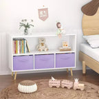 Libreria per bambini con cassetti in tessuto pieghevoli, espositore per libri per bambini, mobile contenitore per giocattoli, bianco/viola