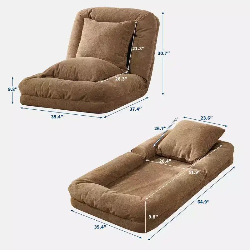 64,9 Grande pouf per adulti e animali domestici con 5 posizioni regolabili, 2 morbidi cuscini, chaise longue a pouf in ciniglia