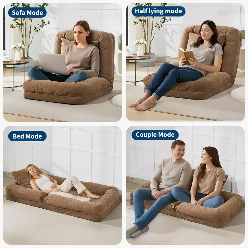 64,9 Grande pouf per adulti e animali domestici con 5 posizioni regolabili, 2 morbidi cuscini, chaise longue a pouf in ciniglia