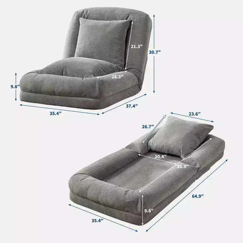 64,9 Grande pouf per adulti e animali domestici con 5 posizioni regolabili, 2 morbidi cuscini, chaise longue a pouf in ciniglia