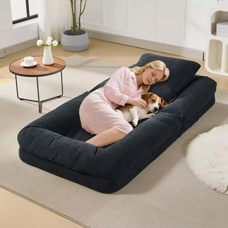 64,9 Grande pouf per adulti e animali domestici con 5 posizioni regolabili, 2 morbidi cuscini, chaise longue a pouf in ciniglia