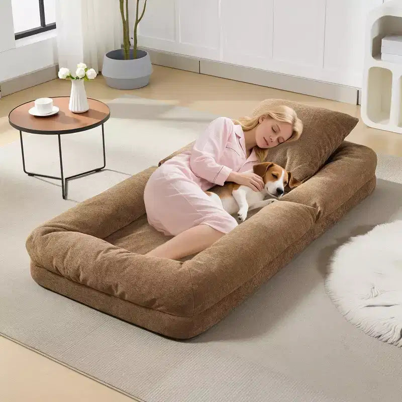 64,9 Grande pouf per adulti e animali domestici con 5 posizioni regolabili, 2 morbidi cuscini, chaise longue a pouf in ciniglia
