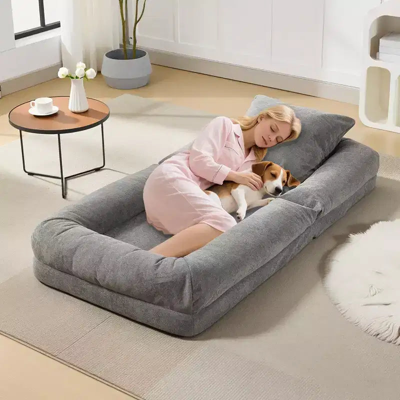 64,9 Grande pouf per adulti e animali domestici con 5 posizioni regolabili, 2 morbidi cuscini, chaise longue a pouf in ciniglia