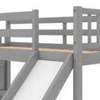 Letto a Castello in Legno Massello Gemello su Gemello con Scivolo Convertibile e Scala, Letto a Castello Basso con Spazio Contenitore