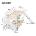 Letto a Castello in Legno Massello Gemello su Gemello con Scivolo Convertibile e Scala, Letto a Castello Basso con Spazio Contenitore