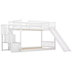 Letto a Castello in Legno Massello Gemello su Gemello con Scivolo Convertibile e Scala, Letto a Castello Basso con Spazio Contenitore