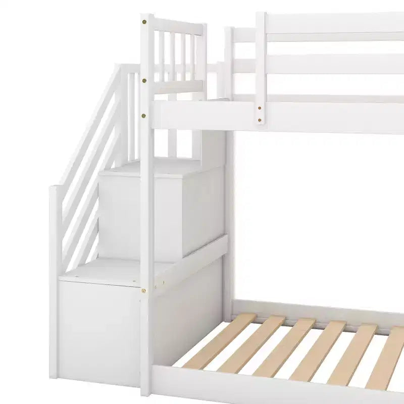 Letto a Castello in Legno Massello Gemello su Gemello con Scivolo Convertibile e Scala, Letto a Castello Basso con Spazio Contenitore