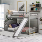 Solid Wood Twin over Twin Bunk Bed with Convertible Slide and Stairway, Low Bunk Bed with Storage Space