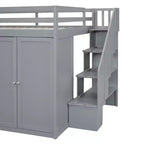 Letto a soppalco intero in pile orsetto con mensola portaoggetti e cassetti, letto a soppalco alto in legno con scrivania versatile per camera da letto