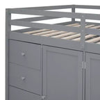 Letto a soppalco intero in pile orsetto con mensola portaoggetti e cassetti, letto a soppalco alto in legno con scrivania versatile per camera da letto