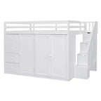 Letto a soppalco intero in pile orsetto con mensola portaoggetti e cassetti, letto a soppalco alto in legno con scrivania versatile per camera da letto