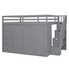 Letto a soppalco intero in pile orsetto con mensola portaoggetti e cassetti, letto a soppalco alto in legno con scrivania versatile per camera da letto