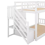 Letto a Castello Gemello su Gemello con Scala e Contenitori per Ragazzi, Letti a Castello Bassi in Legno Massello con Doghe di Supporto in Legno