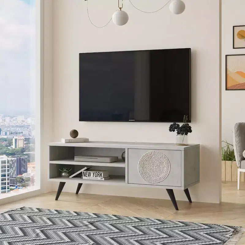 Mobile TV HomeStock Cloud TV Unit con Piedini in Legno 43 Pollici Pietra -Stampa UV